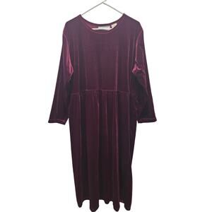 Erika II 1X Burgundy Velvet Maxi Dress Teacher Choir Concert Modest Babydoll